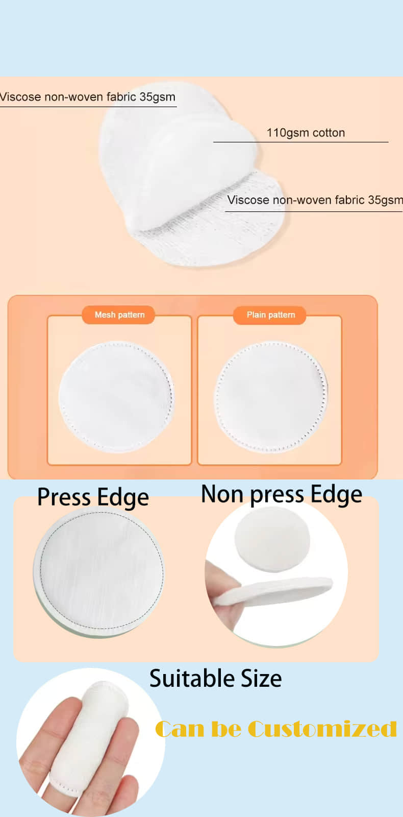 OEM Disposable Round Cosmetic cotton pads soft absorbent makeup remover Cotton Pads
