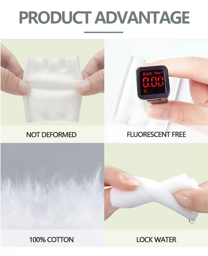 Disposable facial cleansing cotton square makeup removers pads hypoallergenic 100% pure cotton