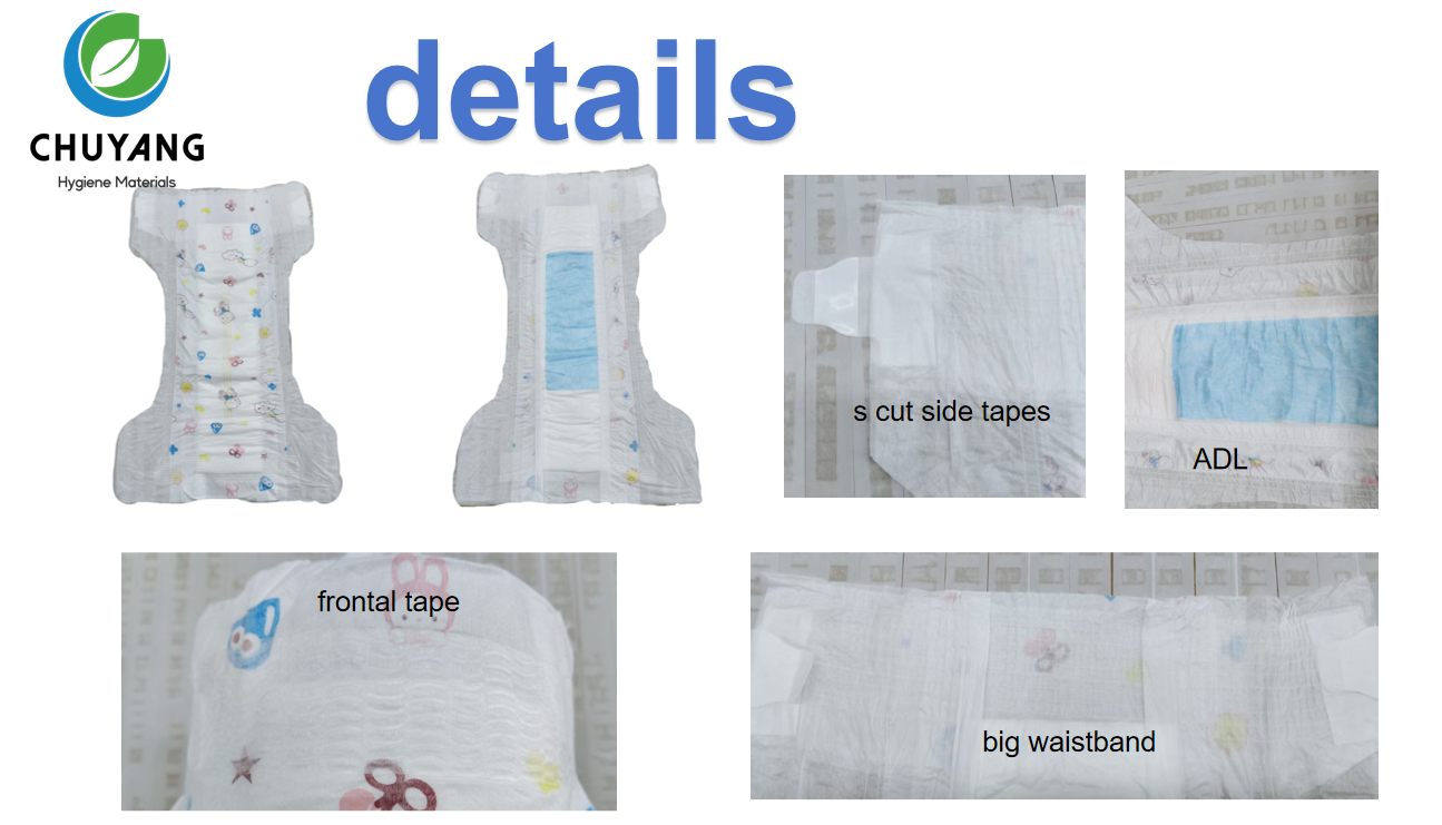 Baby Diaper With ADL Fluff Pulp soft super absorption Nappies non- woven fabric Big waistband diaper