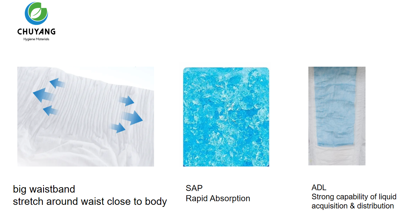Baby Diaper With ADL Fluff Pulp soft super absorption Nappies non- woven fabric Big waistband diaper