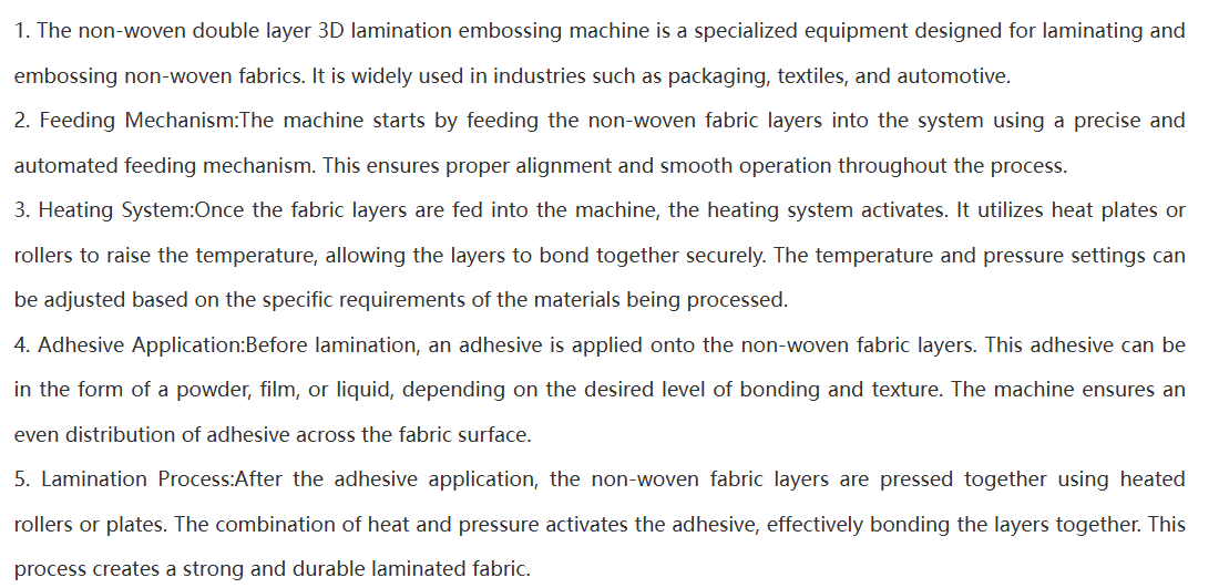 Non woven Fabric Double Layer 3D Lamination Embossing Machine