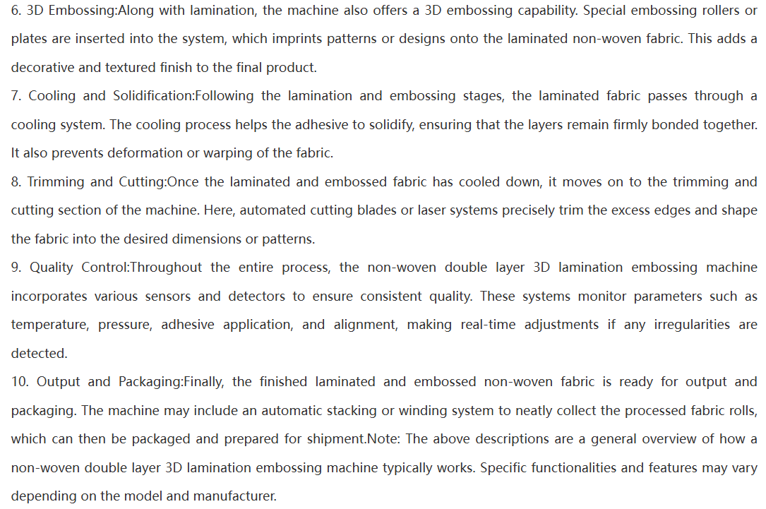 Non woven Fabric Double Layer 3D Lamination Embossing Machine